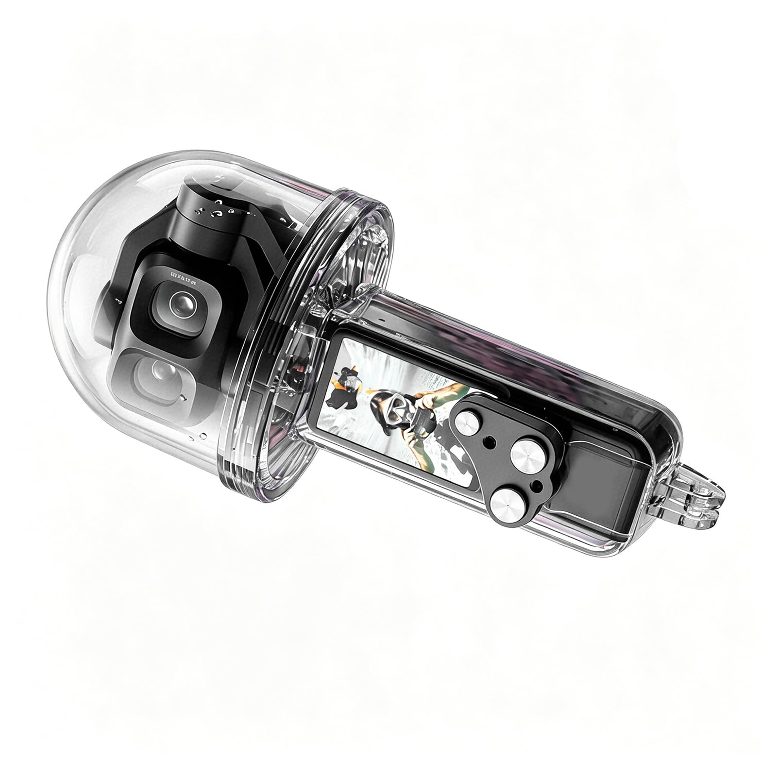 Custodia per fotocamera da surf per fotocamera tascabile, custodia impermeabile trasparente con fibbia inferiore e guscio copertura totale per giornate in spiaggia e uso in acqua Custodia