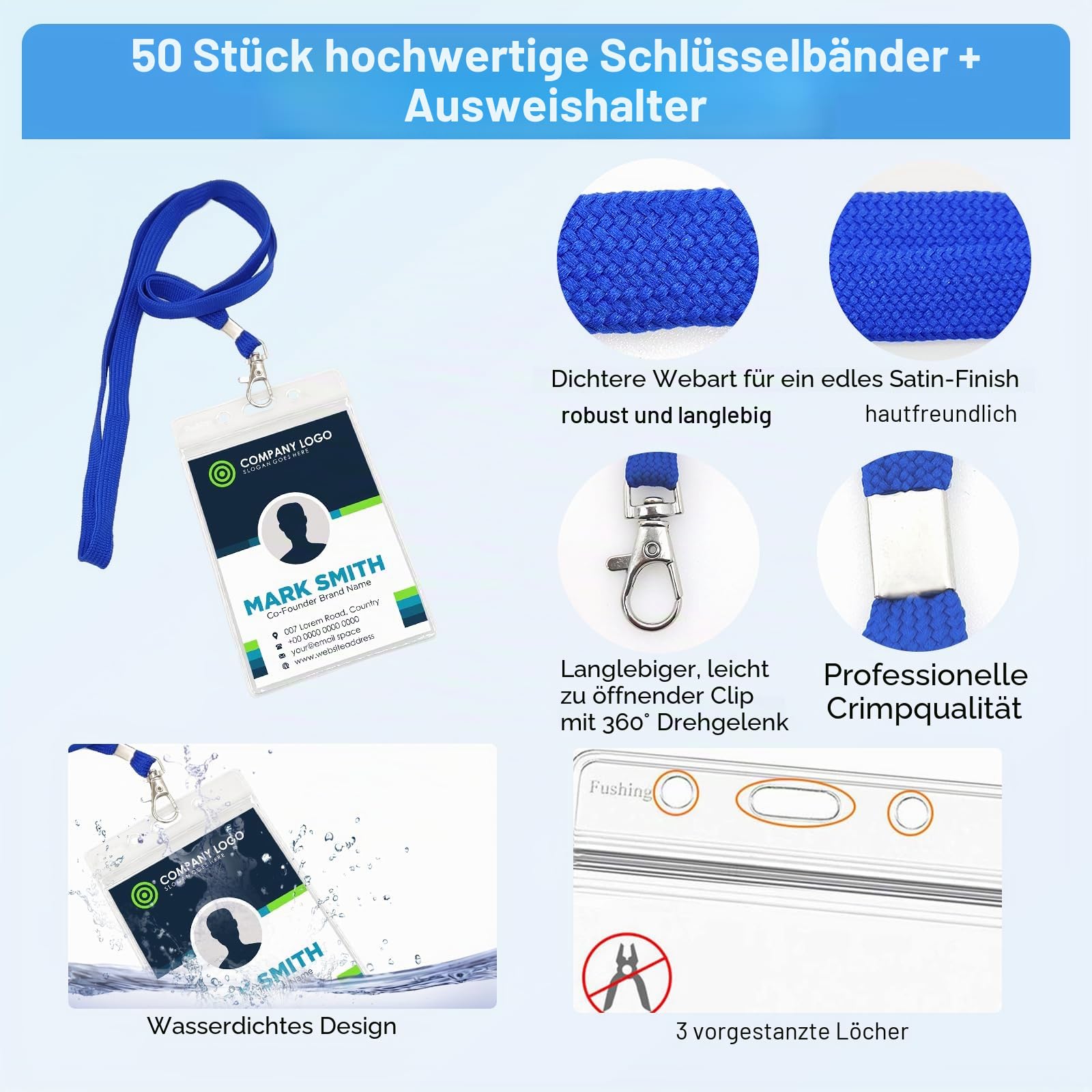 Ausweishülle Mit Band,Fushing 50 Stück Lanyards Schlüsselb?nder Ausweishülle Namensschilder Mit Schlüsselband Badge Hülle Kartenhülle Mit Band Namensschilder Hüllen Namensschild Mit Band (XL)