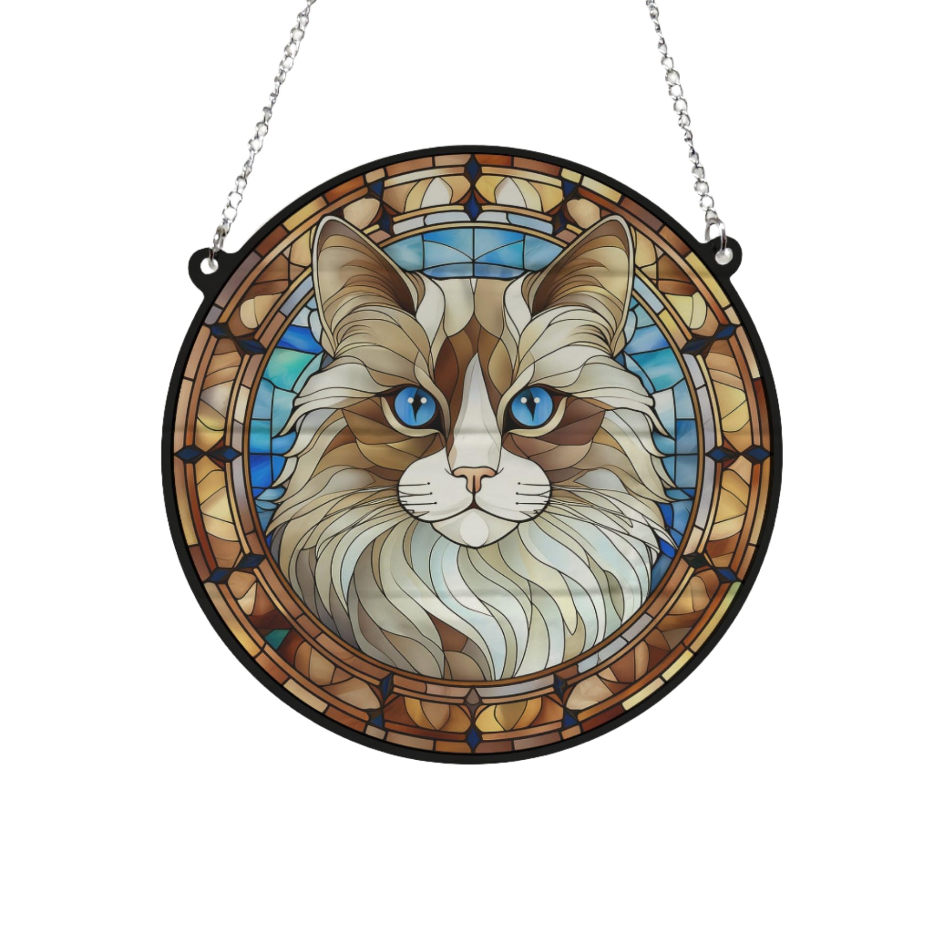 Image Industry Cat Ragdoll Stained Glass Effect Suncatcher - Garden Gift - Cat Gift - Pet Memorial (19cm)
