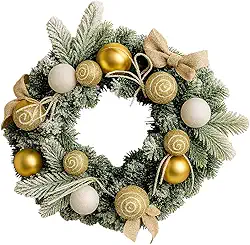 Guirlanda de Natal com Enfeites Flores 40cm Decoração Luxo (Branco e Vermelho)