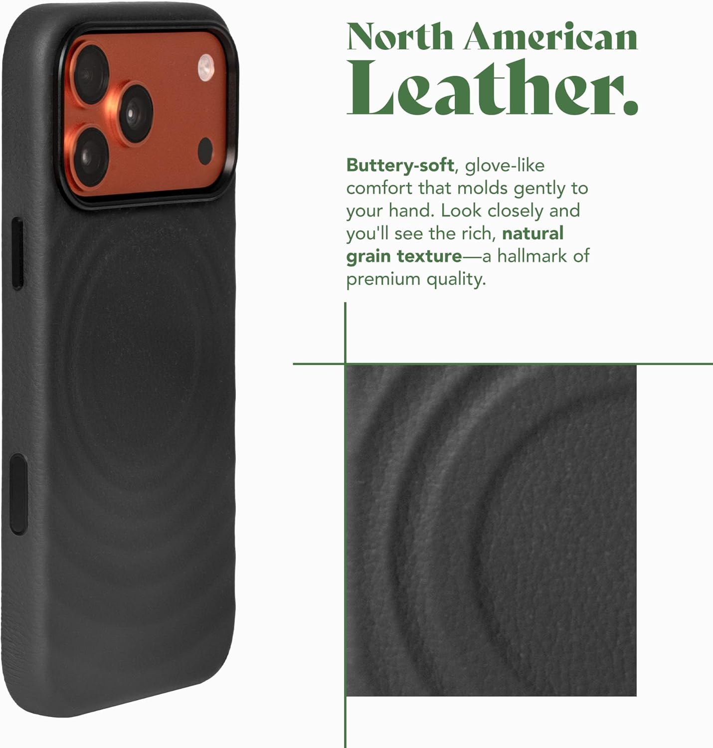 Luxe Wave Leather Case for iPhone 17 Pro Max | Premium North American Cowhide with Ripple Pattern | Compatible with Magsafe & Camera Control - Black