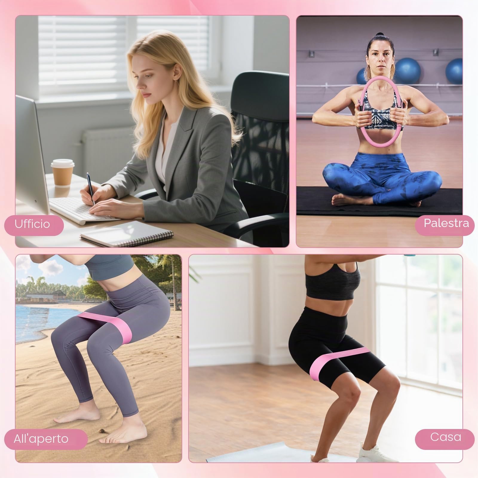 5 Impostare Kit Pilates Casa, Kit Fitness Domestico, Attrezzature Yoga Multifunzionali, Anello Pilates, Pallone Yoga, Fascia Di Resistenza, Yoga Fitness Allenamento per Le Donne