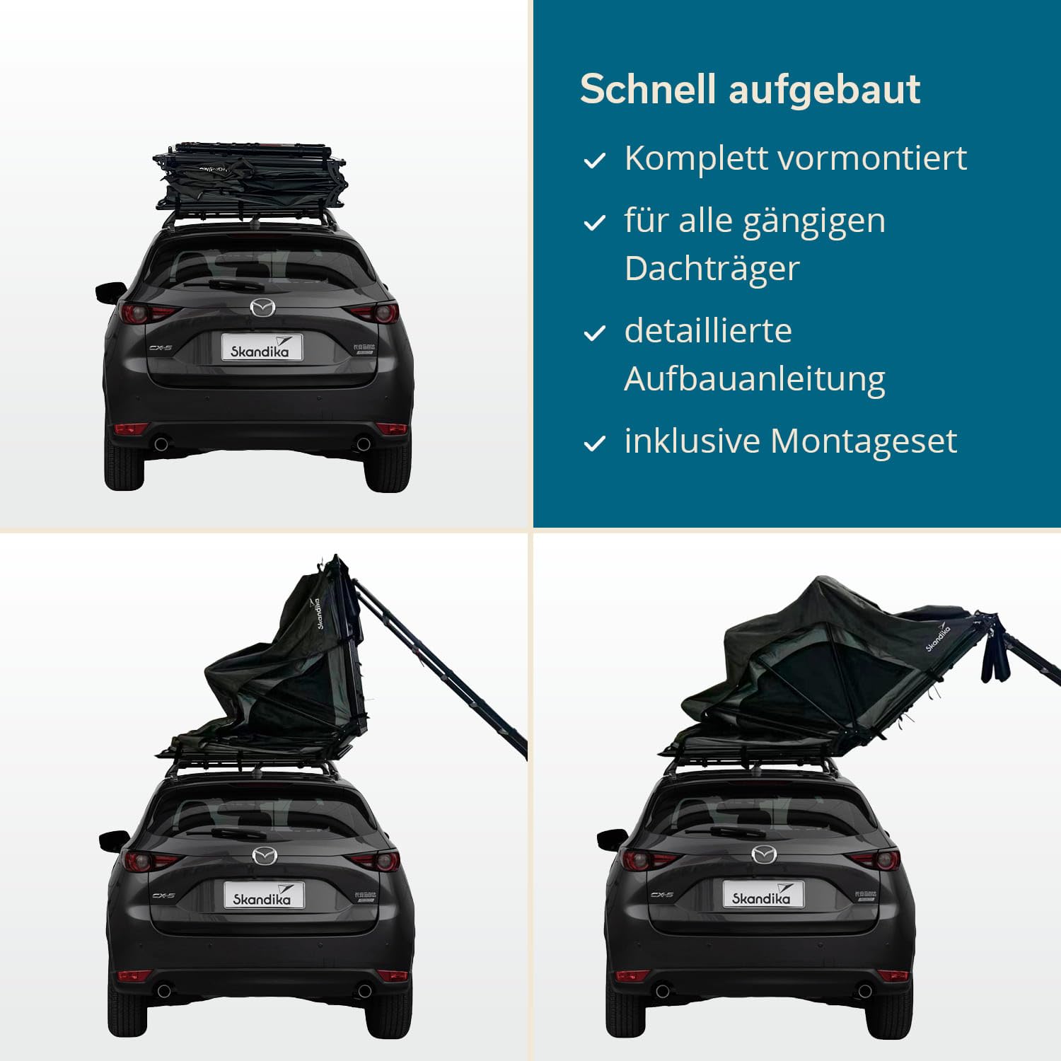 Skandika Dachzelt Skyland 2 Sleeper | Autodachzelt für 2 Personen, Autozelt mit Matratze, Schwarze Schlafkabine, feuerhemmend, wasserfest 6000 mm, mit Moskitonetz, UPF 50+ | Auto Zelt für PKW SUV Bus
