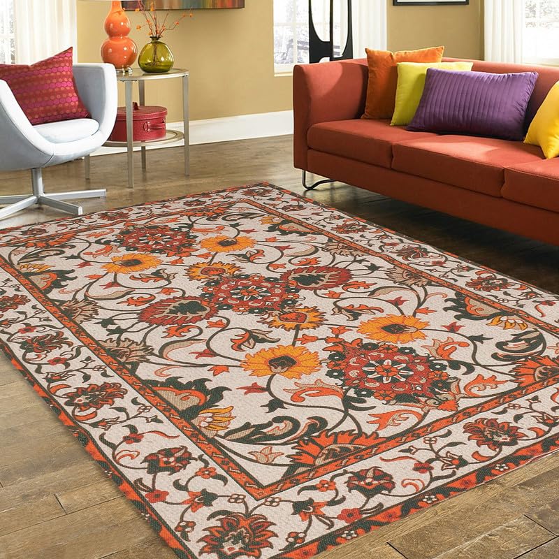 Blanc 9 Jaisalmer Multicoloured Printed Cotton Carpets for Living Room,Bedroom, Drawing Room, Carpet Floor mat (120x170 CM)-image-42