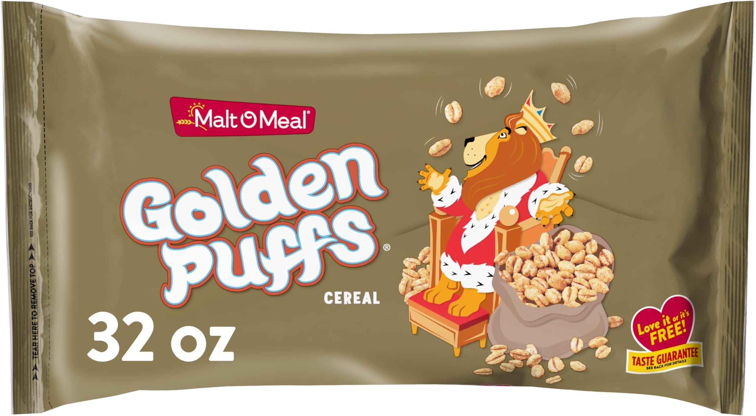 Golden Puffs Sweetened Puffed Wheat Breakfast Cereal, Bulk Family Size, 32 oz Resealable Bag