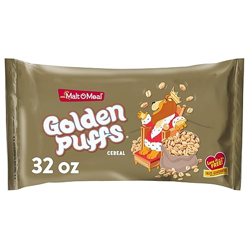 Malt-O-Meal Golden Puffs Cereal de desayuno para niños, cereal en bolsa a granel de tamaño familiar, bolsa de 32 onzas