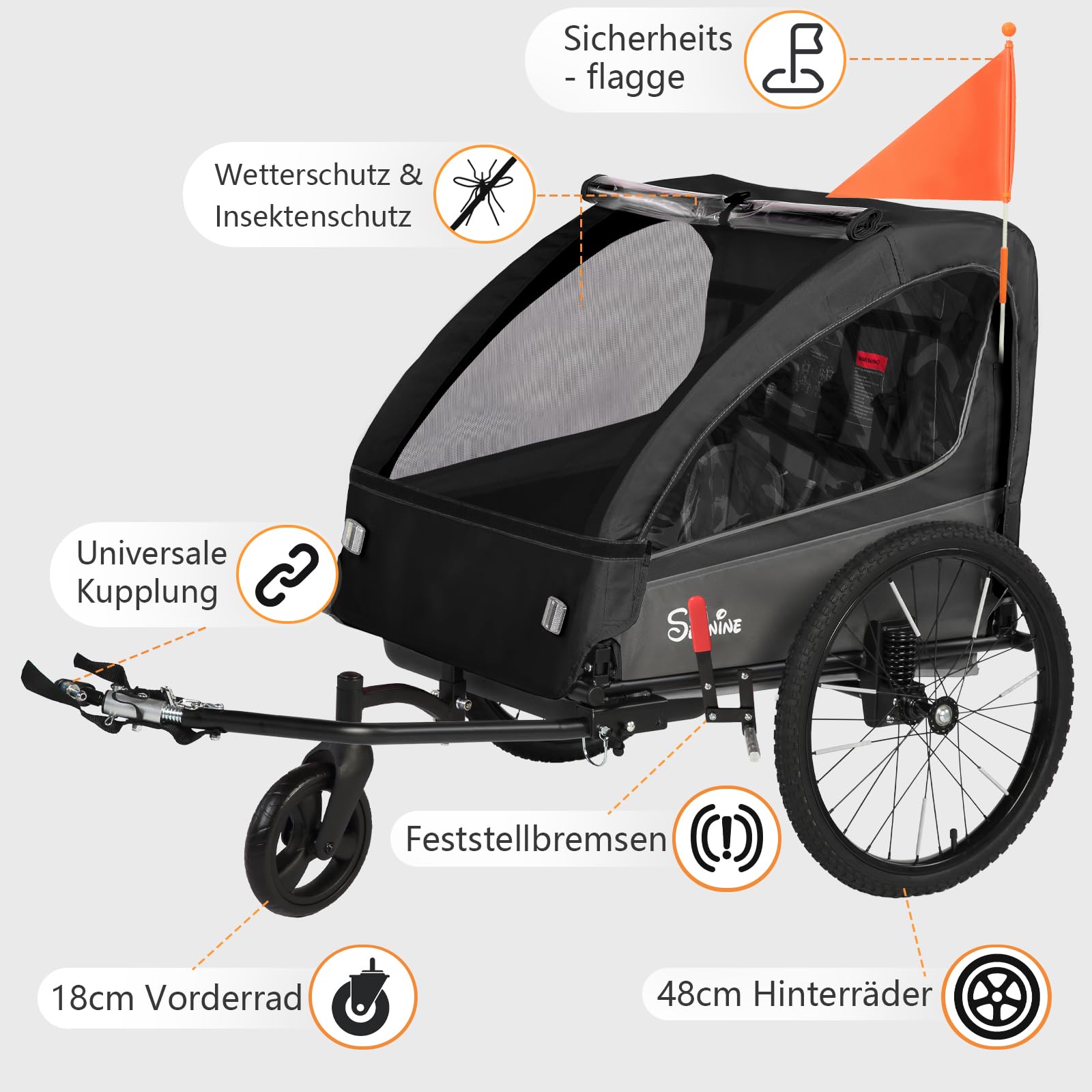 Remorque 2 en 1 pour Enfant avec Suspension pour 1 à 2 Enfants, remorque de vélo Pliable pour 2 Enfants, Poussette avec Grand Espace de Rangement, Fonction Jogging, réflecteurs