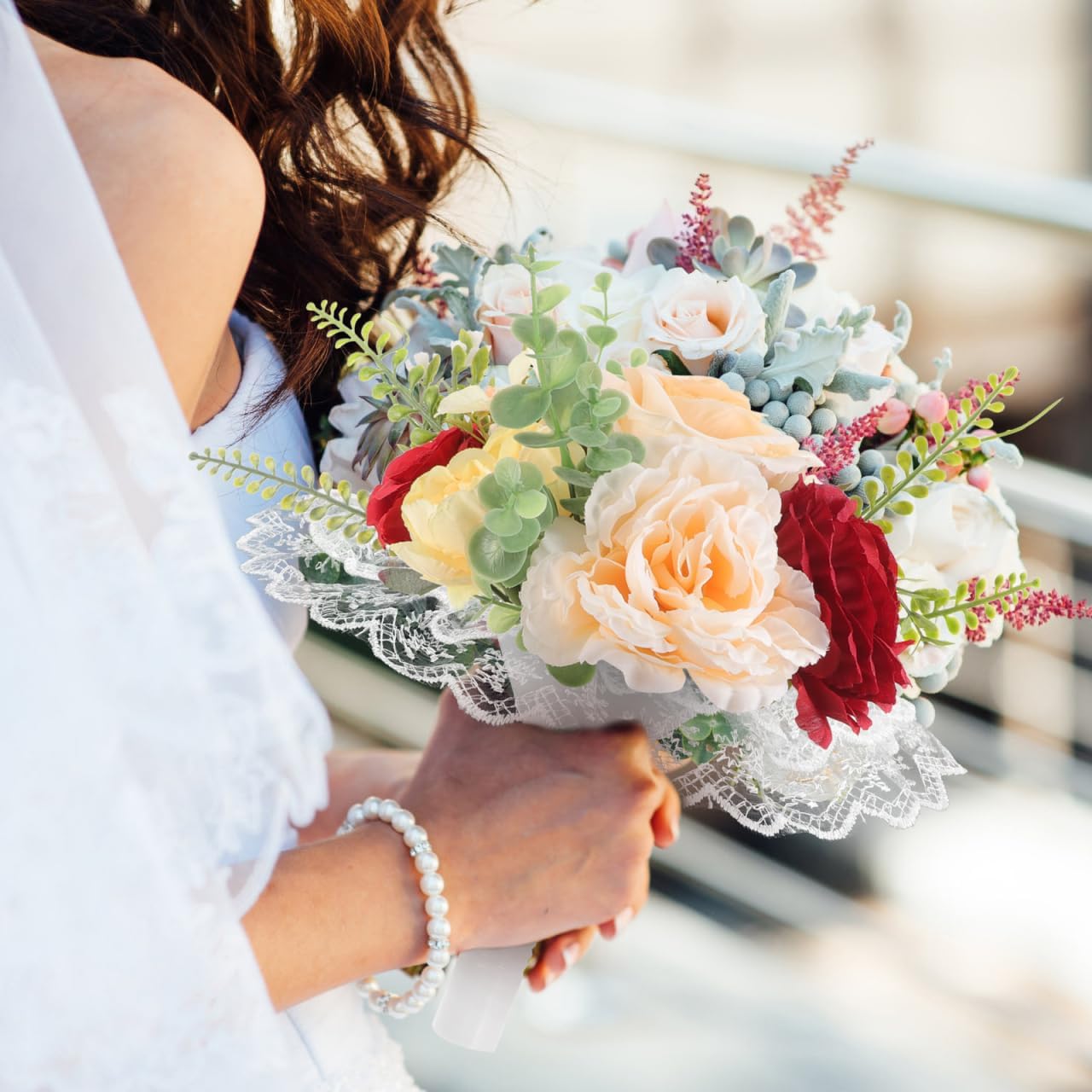 2Pcs Wedding Bouquet Handle Lace Collar Bridal Floral Arrangement Supports White Wedding Supplies for DIY Bouquet Holding and Flower Arrangement