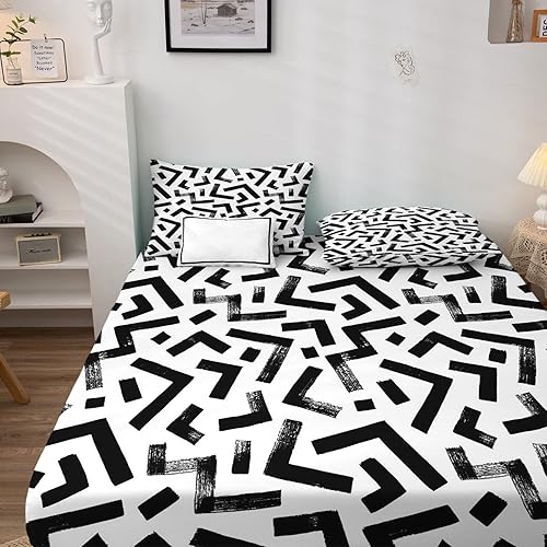 Miniatura 3 de Sábanas abstractas para cama de tamaño King, sábanas de cama en blanco y negro, microfibra suave, bolsillo profundo, sábanas y fundas de almohada