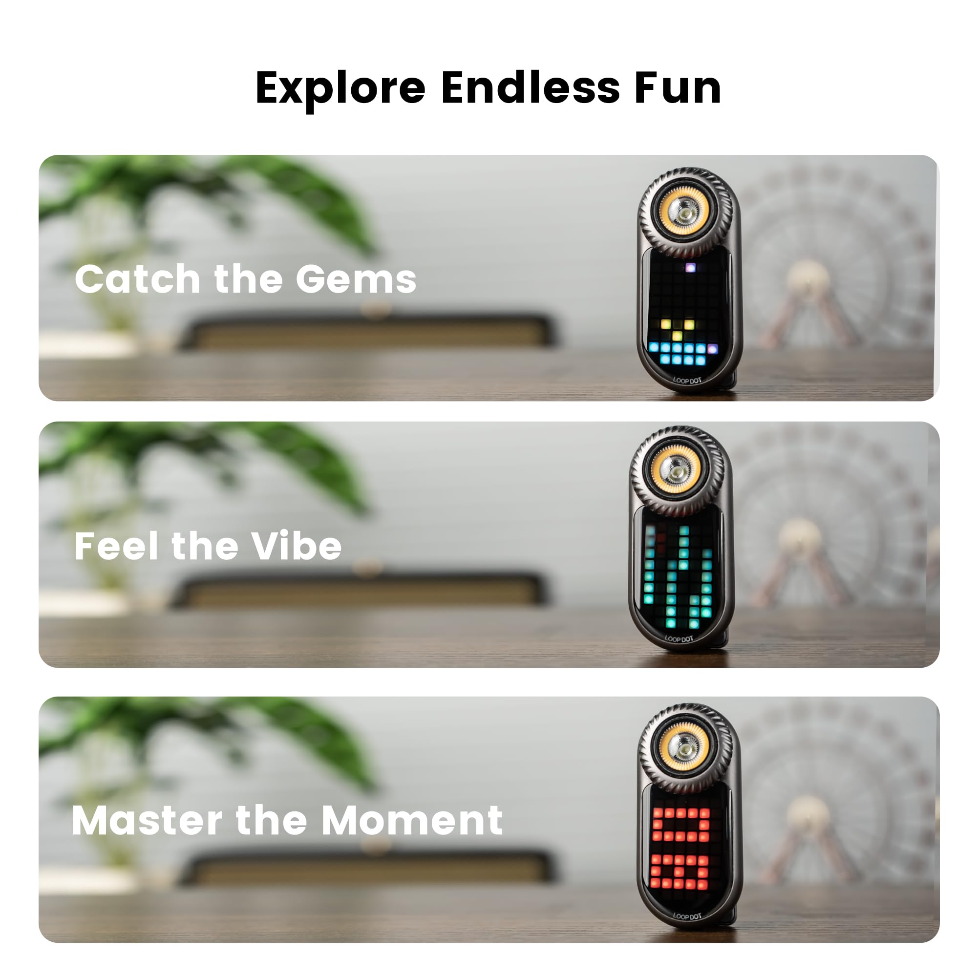 LOOPDOT EDC Torcia – Torcia a LED ricaricabile piccola e potente con display RGB Pixel, giochi interattivi, luminosità regolabile, fantastico gadget regalo per bambini e adulti (grigio)