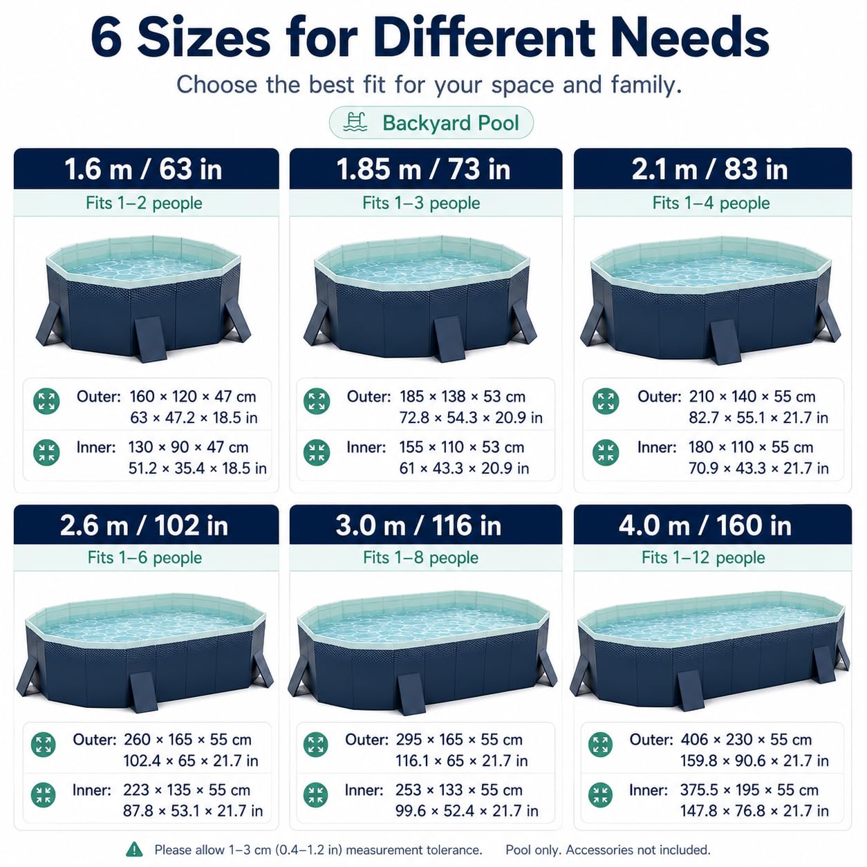 Piscina Pieghevole Fuori Terra Rettangolare da Giardino | Senza pompa, pareti a 4 strati, doppio scarico e chiusura piatta salvaspazio(Blue A,116.1"x65"x21.7")