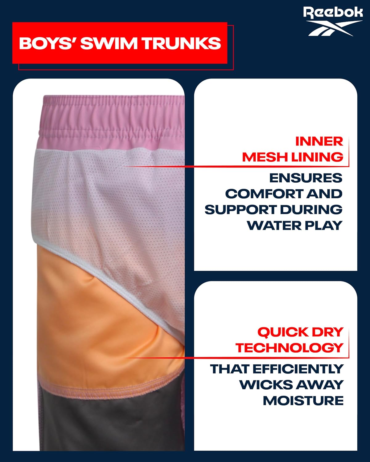 Reebok Boys' Board Shorts - UPF 50+ Swim Trunks - Quick Dry Bathing Suit for Boys (8-20) - Image 3