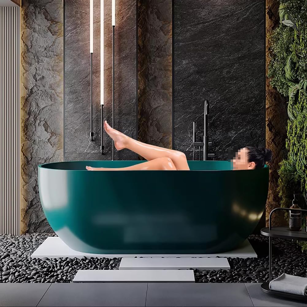 Klasyczna owalna akrylowa wanna pionowa, głęboka wanna spa dla dorosłych o głębokości 46 cm, antypoślizgowa powierzchnia i podstawa, centrum spa w łazience, kolorowe,A l150cm