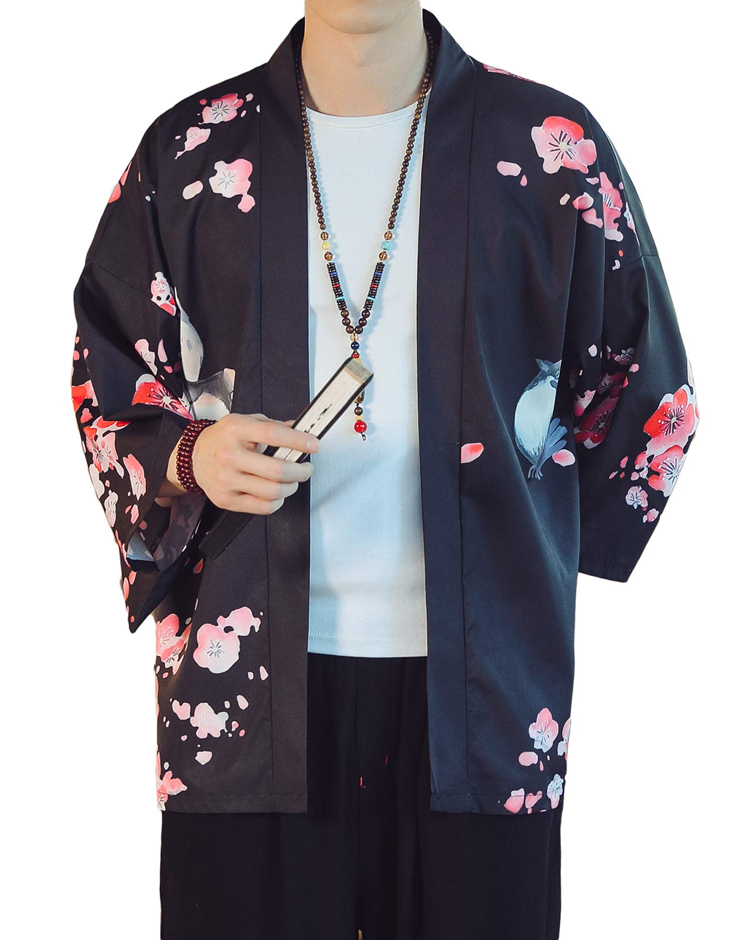 Men's Kimono Jacket Lightweight 3/4 Sleeve Kimono Cardigan Japanese Robe