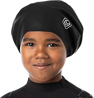 SOUL CAP JR - Large Swimming Cap for Children - Designed for Long Hair, Dreadlocks, Weaves, Hair Extensions, Braids, Curls & Afros - Silicone (Large, Black)