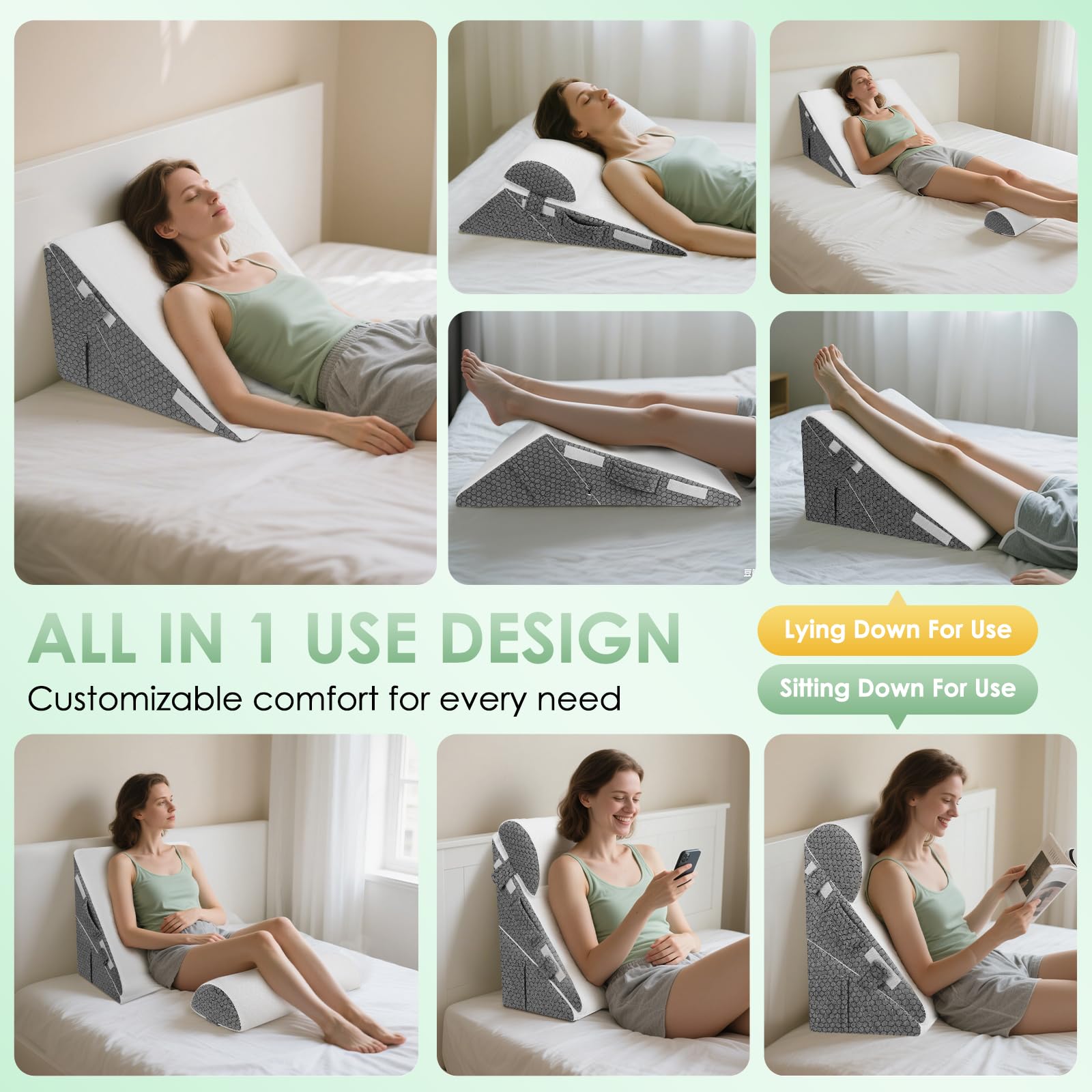 Cuscino da lettura & Cuscino inclinato, Cuscino triangolare ajustabile in memory foam – Altezza regolabile 25-30cm