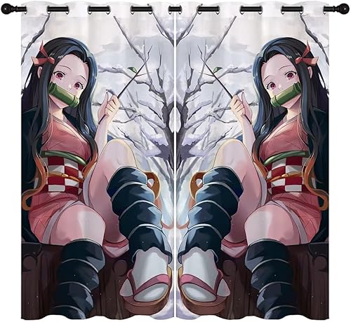 Cortina opaca de anime japonés para ventana, paneles de cortina opaca Hashibira Inosuke, aislamiento térmico, oscurecimiento para sala de estar, disponible en Yaxa Colombia
