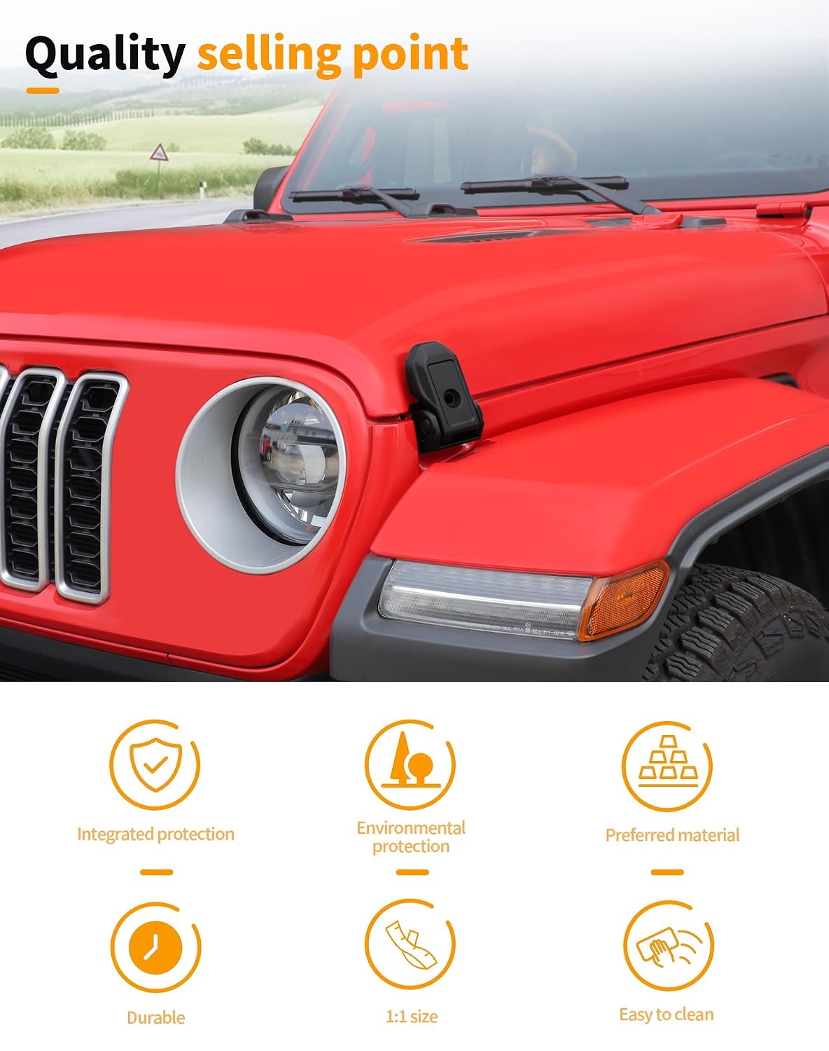 for Wrangler Hood Latch Lock Catch, Aluminum Anti-Theft Hood Latches for Jeep Wrangler JK JKU 2007-2017 JL JLU 2018-2025 Gladiator JT 2020-2025 Exterior Accessories