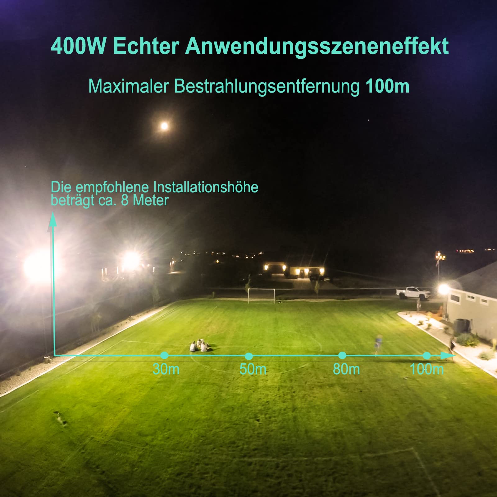 LED Strahler 400W LED Flutlicht 40000LM Flutlichter 3000K Strahler Außen IP67 Wasserfest 4 Flutlichtstrahler mit einstellbarem Winkel geeignet für Stadion Hinterhöfe