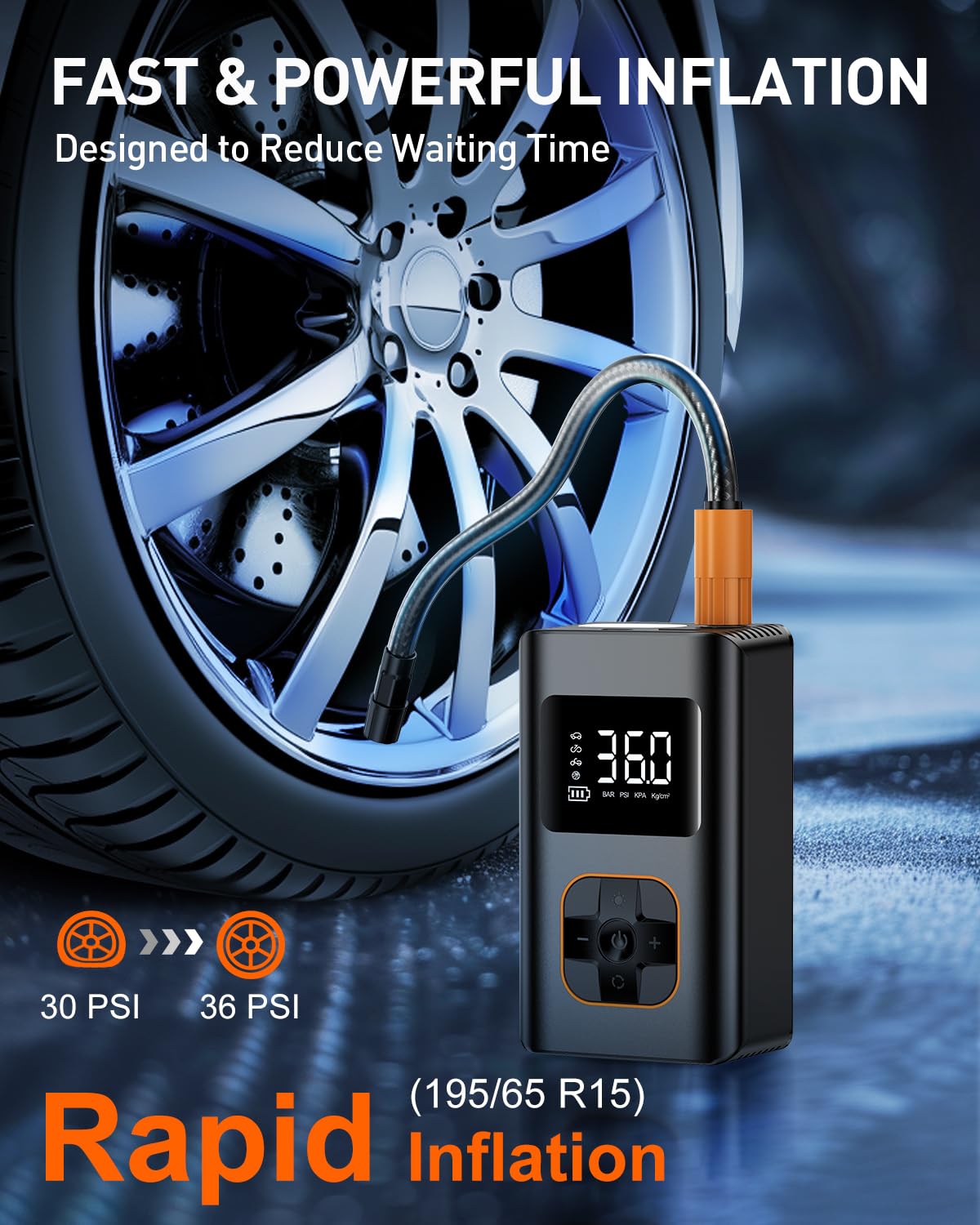 KIAIR Tire Inflator Portable Air Compressor - Fast Cordless Air Pump for Car Tires, 150 PSI Electric Bike Tire Pump with LED Light and Digital Pressure Gauge for Motorcycle, Auto, Ball, Bicycle