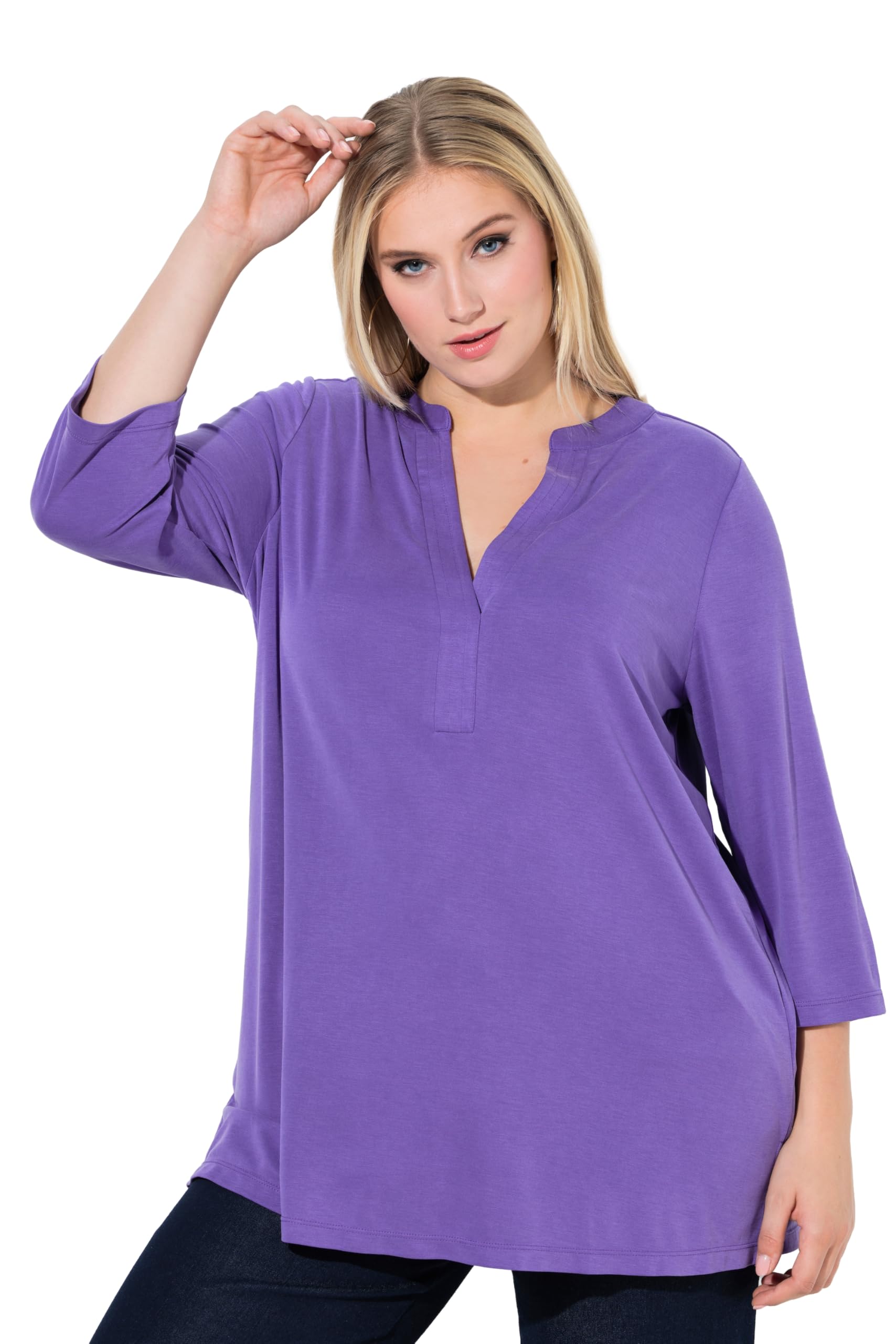 Ulla Popken Damen große Größen Übergrößen Plus Size Tunika-Shirt, A-Linie, Tunika-Ausschnitt, 3/4-Arm 846345