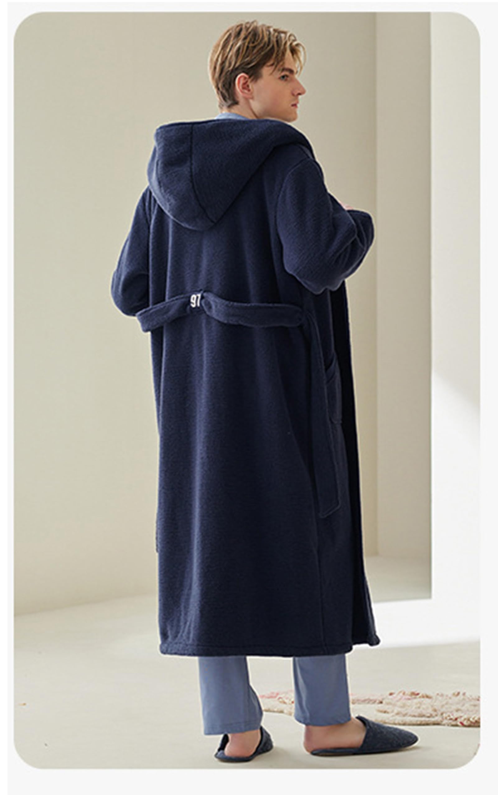 Mens con Capucha de Lana, Ultra Suave Mens Robe, Plush con Capucha Robe para Hombres con cinturón y 2 Bolsillos M-5XL