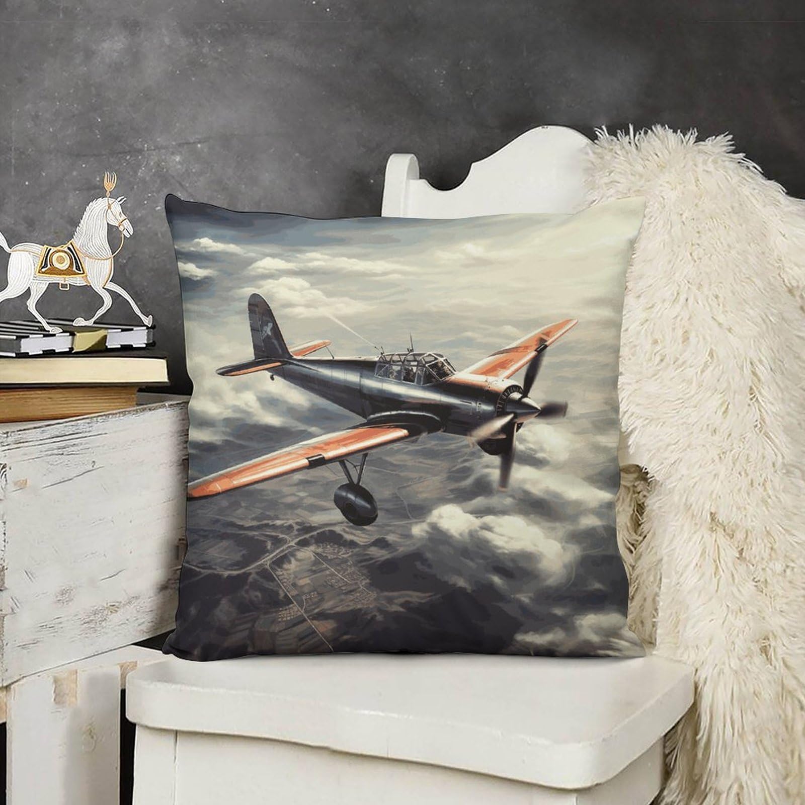 FodPand Boho Farmhouse Retro Airplane Pillow Covers with Hidden Zipper 24x24 Soft Plush Cushion Cover Decorative Throw Pillow Cases for Couch Bed Sofa Living Room Indoor Outdoor Home Decor