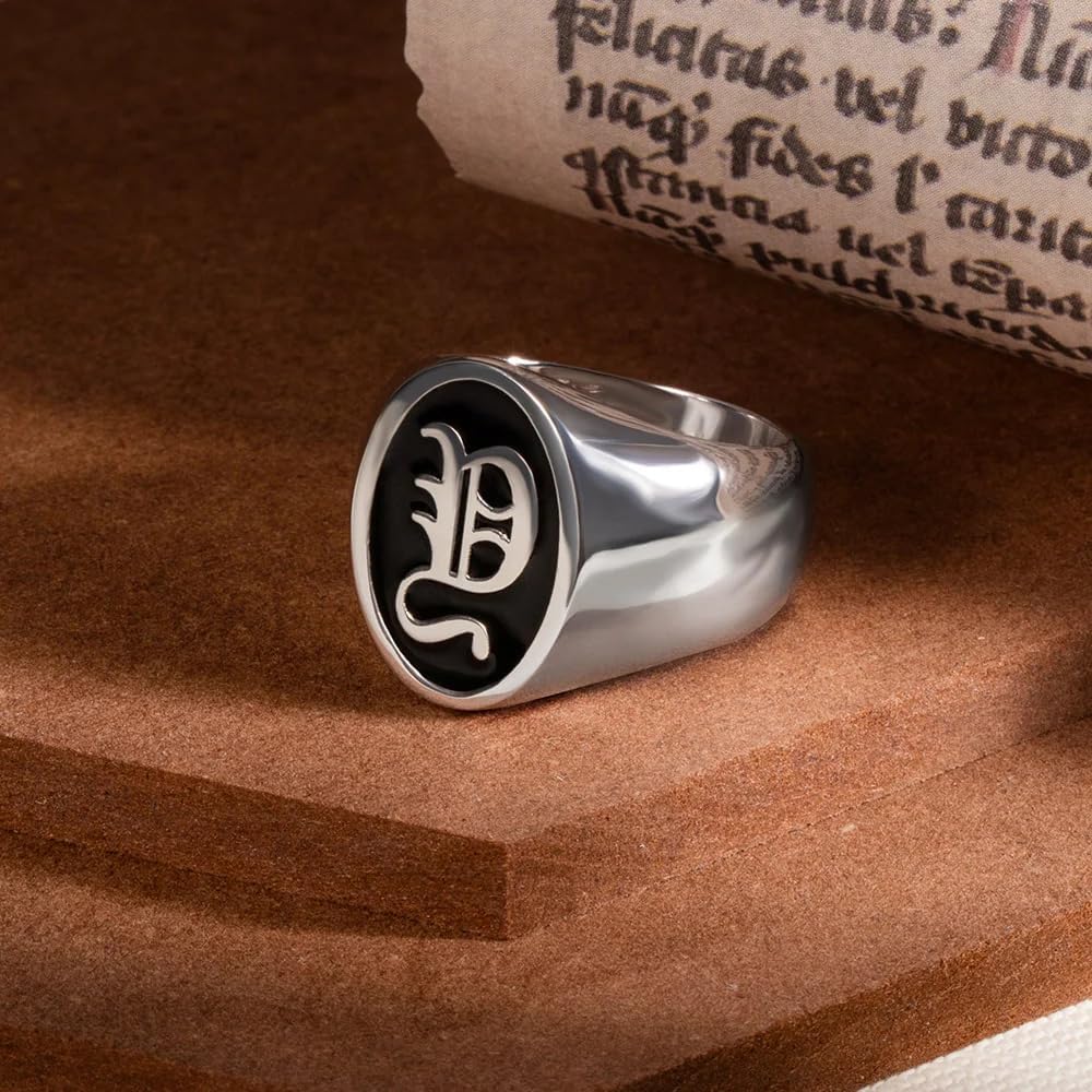NICEDREAM Custom Initial Monogram Ring - Letter Signet Ring in Round, Square, Oval, Octagon Shapes