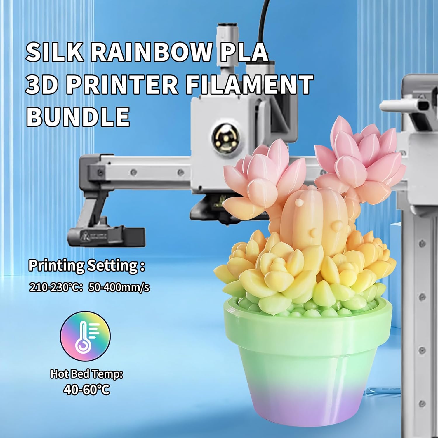 Silk PLA Filament 8 Color Bundle Multicolor, Silk Rainbow 3D Printer Filament 1.75mm, Fast Color Change Each 8 Meters, Individually Vacuum Packed, 0.25kg per Spool, 2kg in Total, 8 Pack