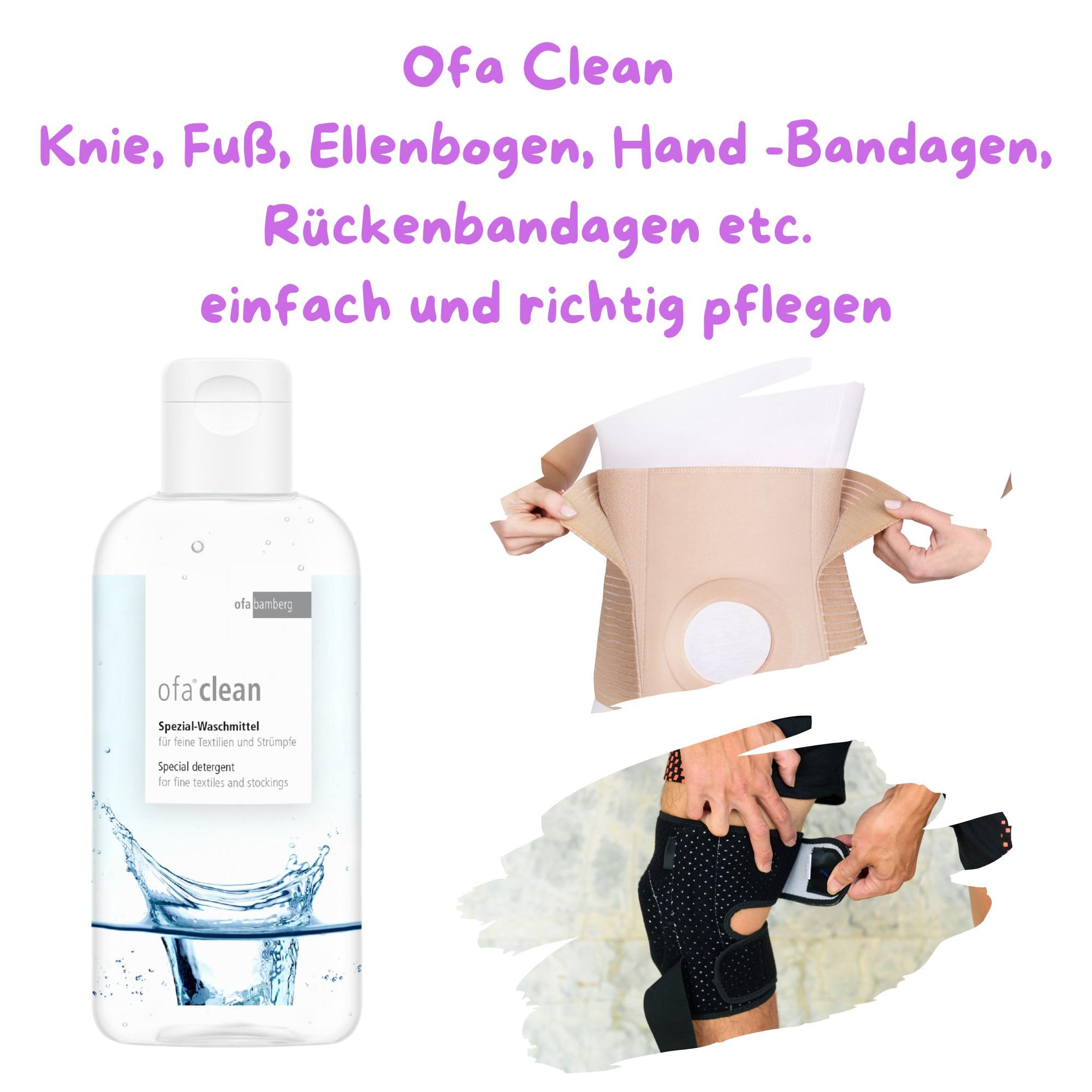 Ofa Clean Spezialwaschmittel Stützstrümpfe + Olanmarp Wäschenetz (500 ml) | Schonende Pflege für Kompressionsstrümpfe, inkl. Wäschenetz – ideal für empfindliche Medizintextilien