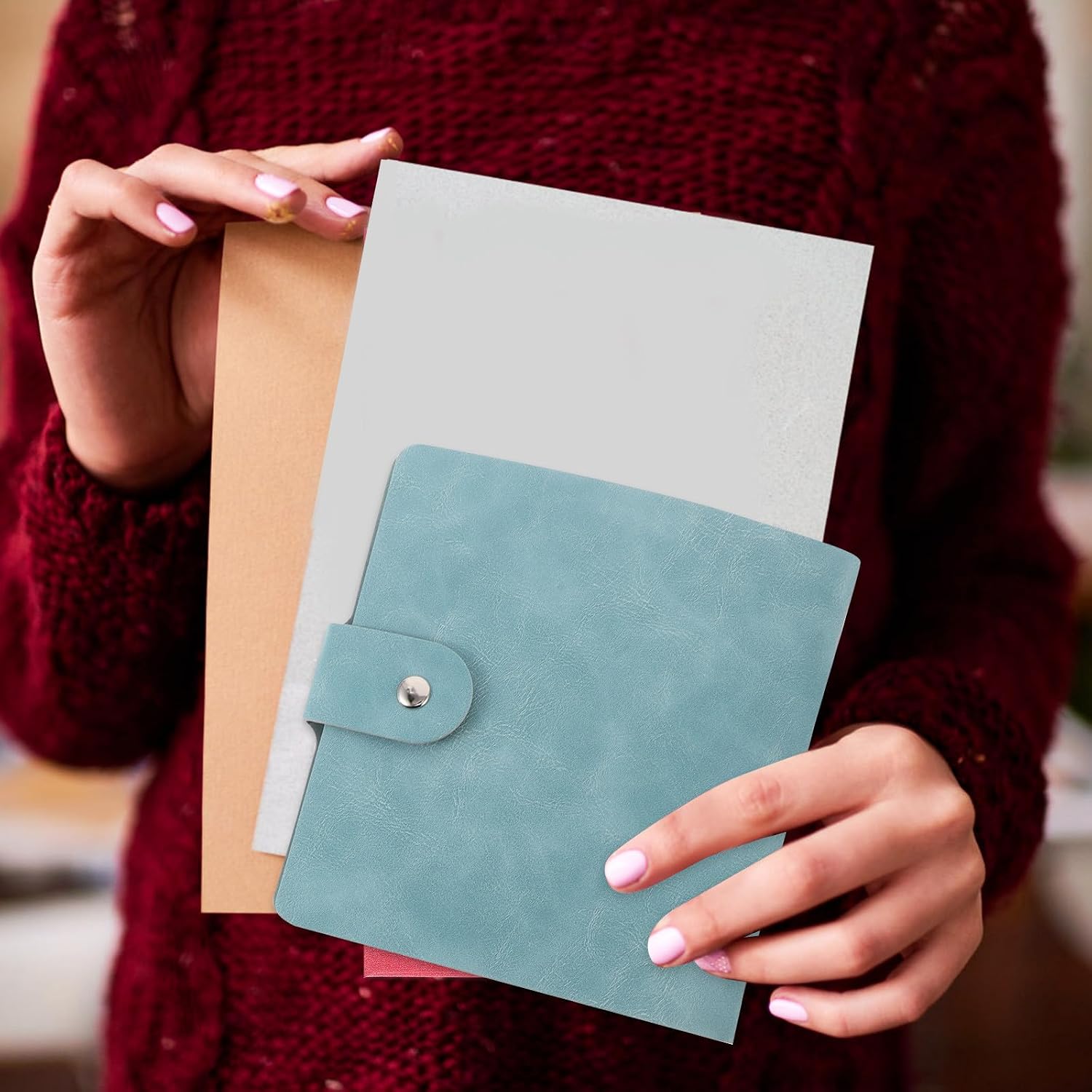 SECFOU Large Capacity Green Pu Leather Seed Envelope Photo Album with 2-ring Structure and Insert-style Design for Secure Page Holding and Easy Page Management, for Seed Envelopes Storage