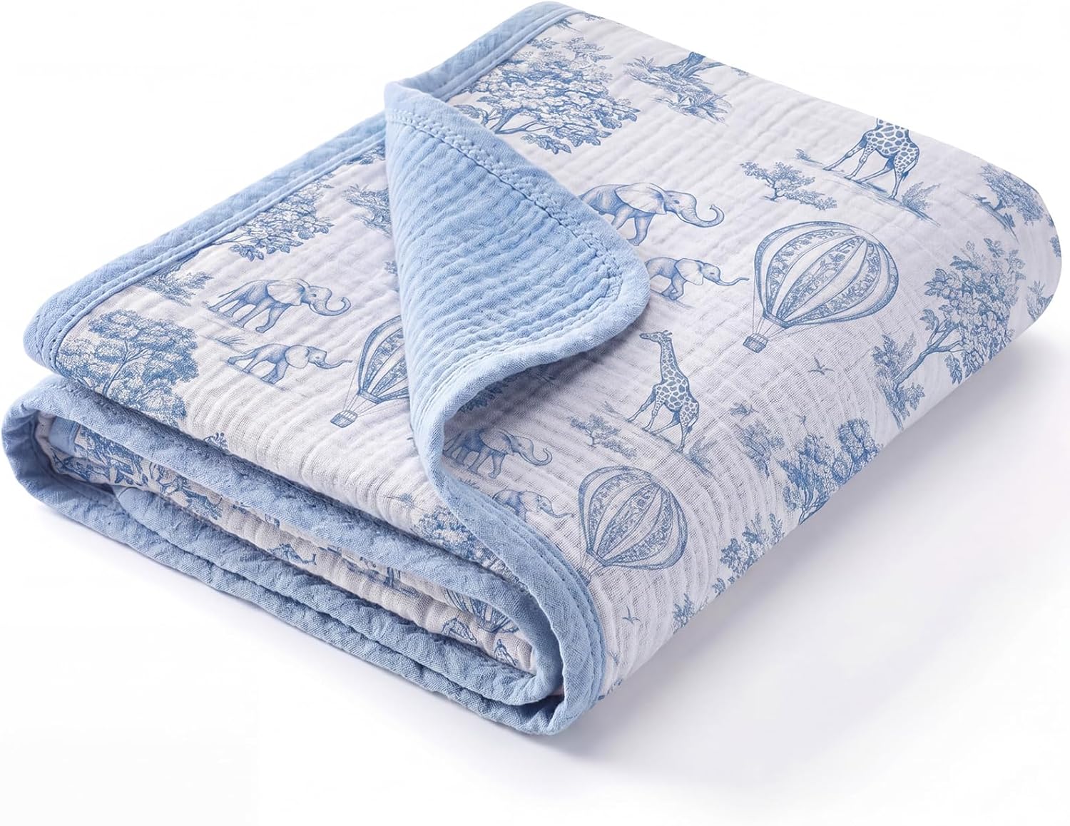 Breling Blue Safari Muslin Baby Blankets for Girls Boys, 100% Cotton Crib Blanket for Infant Toddler, 40 x 36 Inch Soft and Lightweight Nursery Swaddling Wrap