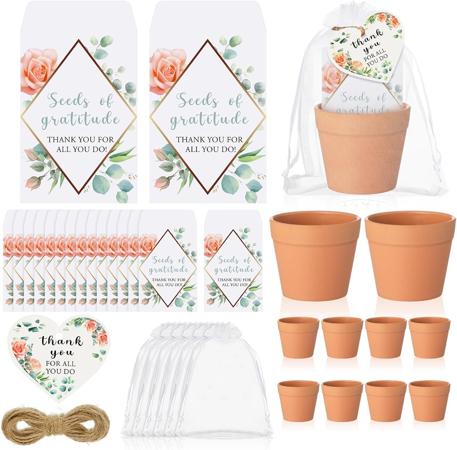 Ctosree 24 Sets Appreciation Gifts Thank You for All You Do Seed Packets Flowerpot Thanks Tags Organza Bags for Coworker Staff Employee Nurse Appreciation Gifts