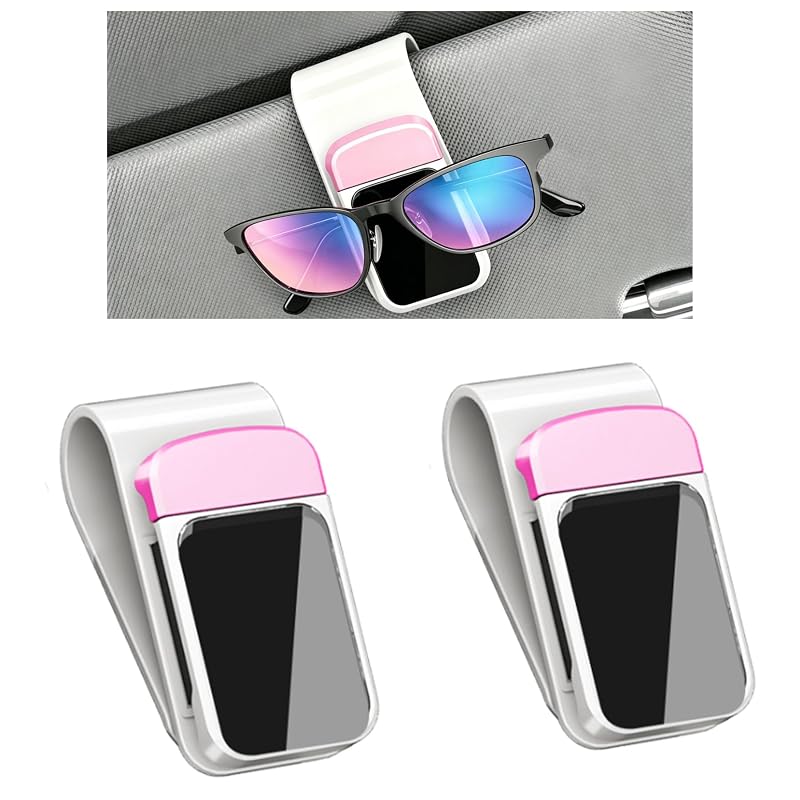 Suporte para Óculos de Sol para Para-Sol Automotivo Emxeay com Almofada de Esponja e Encaixe por Pressão, Branco e Rosa, Kit com 2 peças