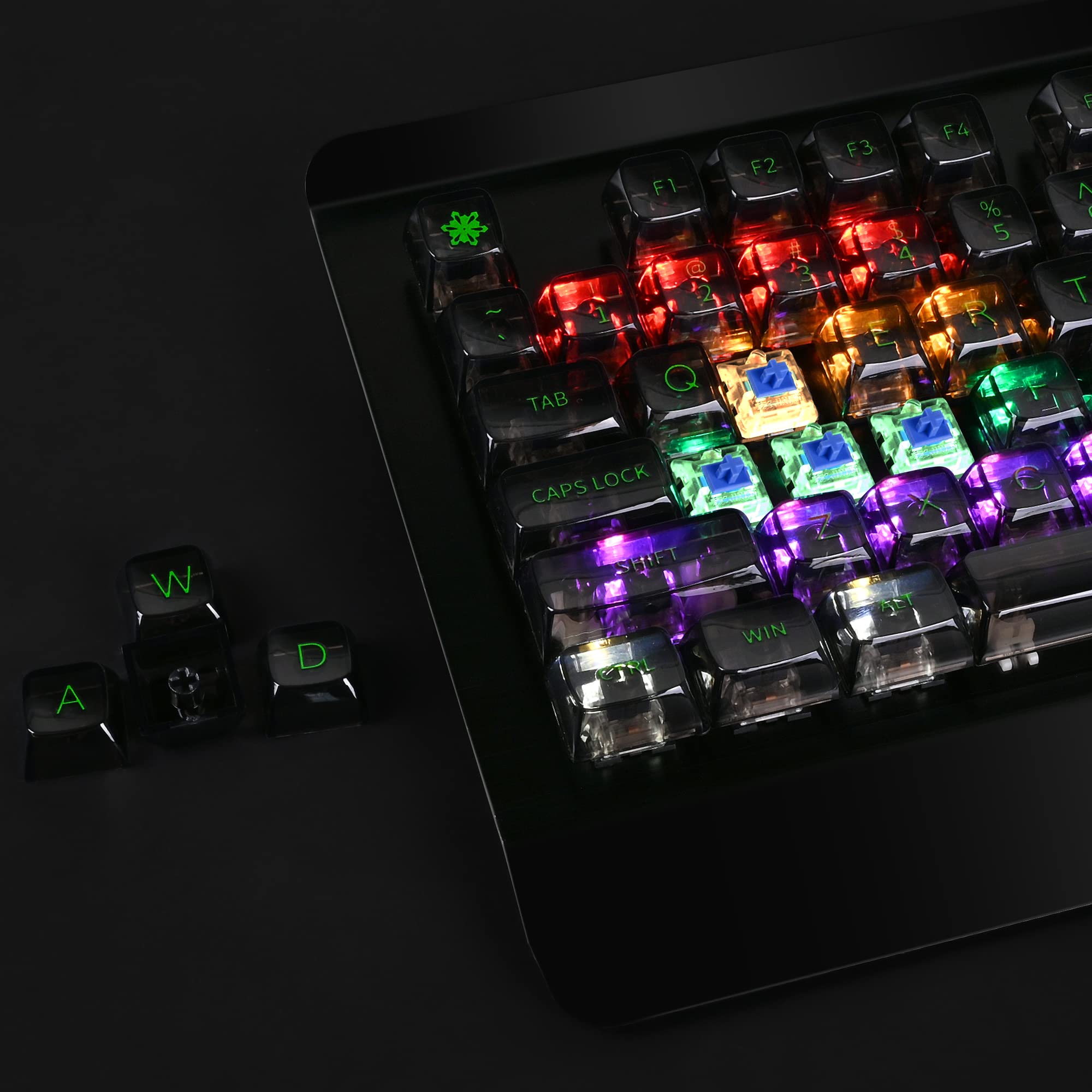 Transparent Keycap Set, Backlit Keycaps Double Shot Keycaps Gaming Keycaps Pbt Keycaps Percentage Keycaps Mechanical Keyboard (Blackgreen)