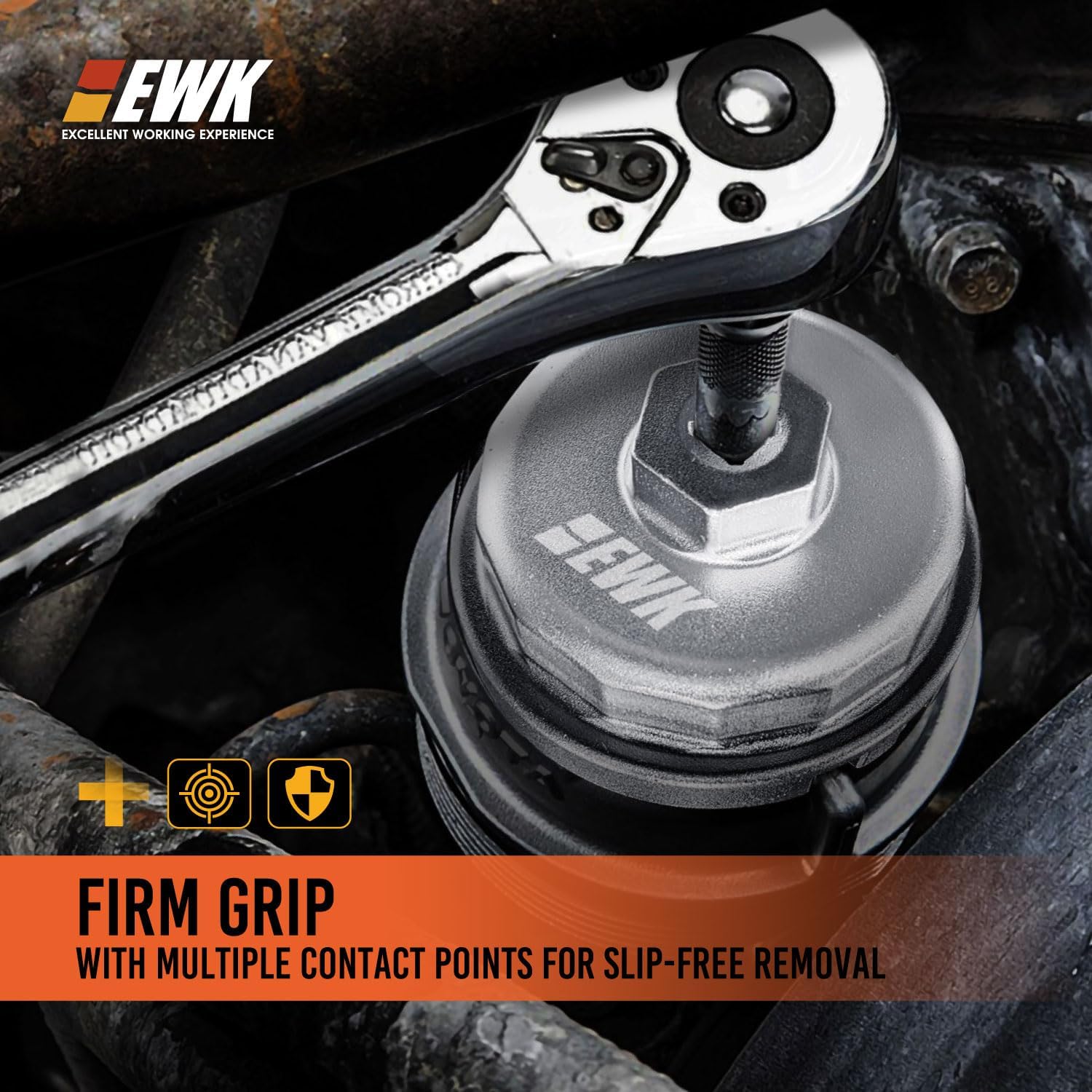 EWK 64mm 14 Flute Oil Filter Wrench with 4-Slot Grip, Forged Aluminum Removal Tool for Toyota Camry, Tundra, Tacoma, Lexus 2.0L - 5.7L Engines