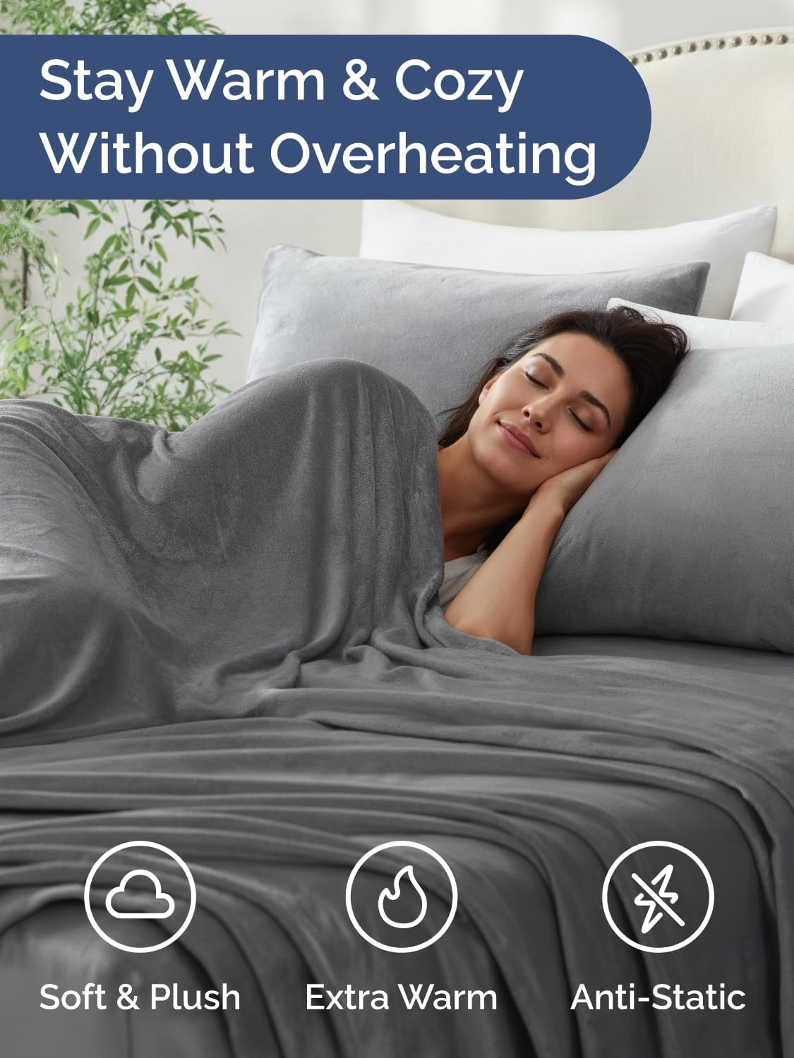 Fleece Sheets Queen Size Set - 4-Piece Velvet Flannel Sheet Set - Super Soft Fleece Bedding - 1 Flat & 1 Fitted & 2 Pillowcases - Warm, Comfy & Plush - Deep Pockets, Fuzzy & Anti-Static - Dark Grey - Image 3