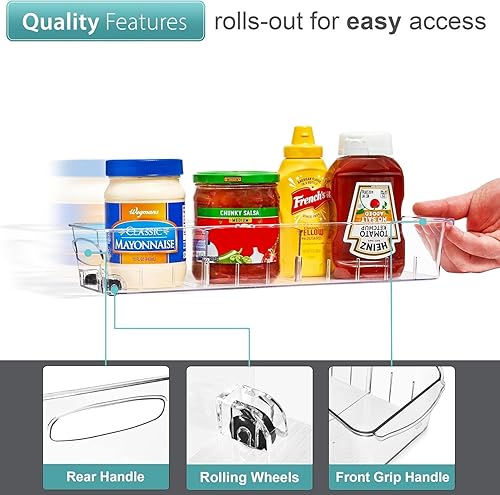 Miniatura 6 de Sorbus Organizador de nevera con ruedas  Organizadores de nevera rodantes y almacenamiento de diseño transparente con divisores y asas para