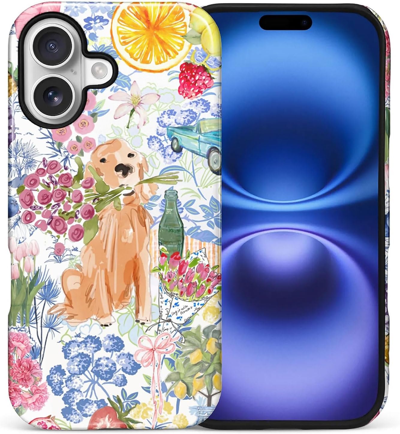 for iPhone 17 Case,Hybrid 2-Layer Hard Shell + Silicone Protective Case -Resistant Shockproof- Ally's Dog's Cute College Summer Flower Collage
