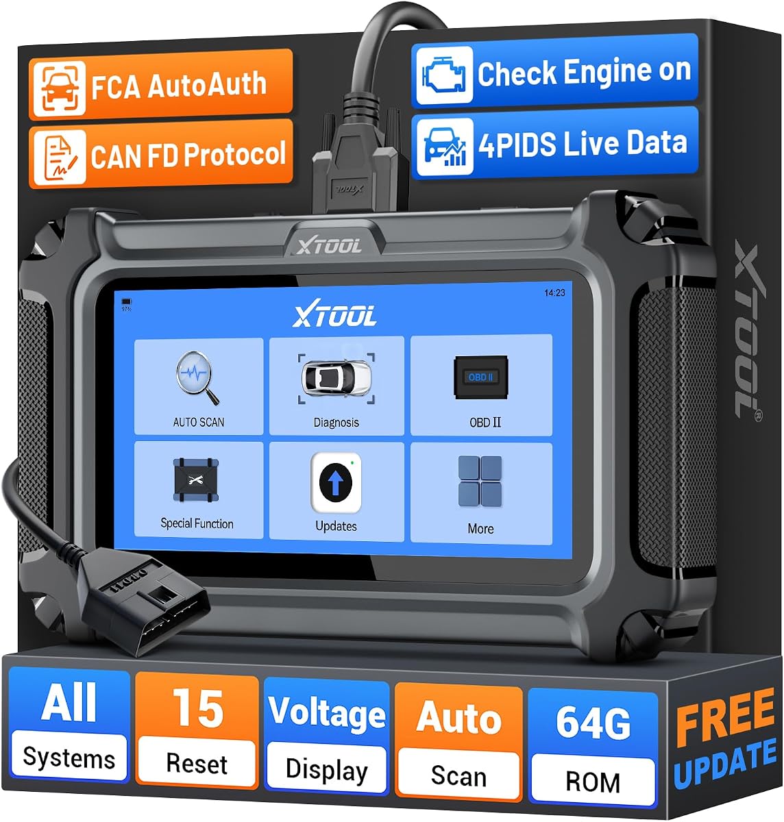 Herramienta de diagnóstico de escáner OBD2 de sistema completo XTOOL D6 con actualización gratuita de por vida | Lector de códigos de automóvil y herramienta de escaneo con más de 15 reinicios, sensor de manivela/reaprendizaje del acelerador, EPB, reinicio de aceite, purga de ABS, datos en vivo, FCA y CAN FD