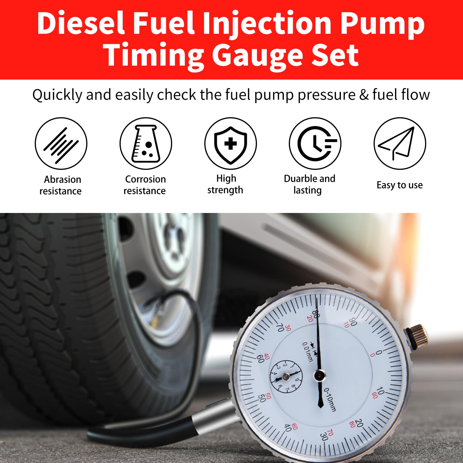 7PCS Strumento di regolazione della pompa di iniezione Regolare il quadrante Indicatore di temporizzazione della pompa di iniezione diesel Tester di pressione del carburante statico