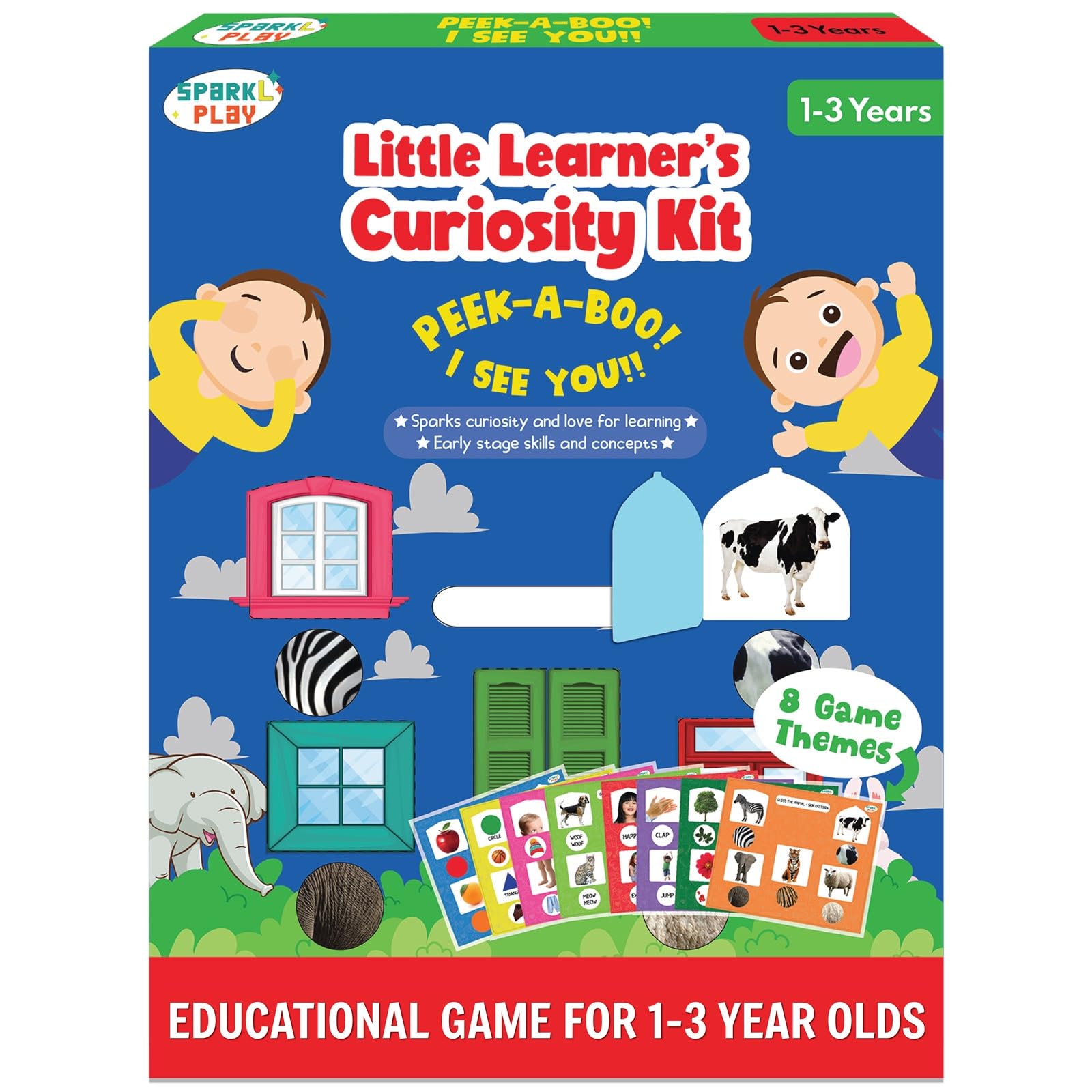 SparkLPlay Educational Toy for Toddlers Ages 1-3. Learning Activities with 8 Peek-A-Boo Games. Learn - Body Parts, Shapes, Animals, Colors, First Words