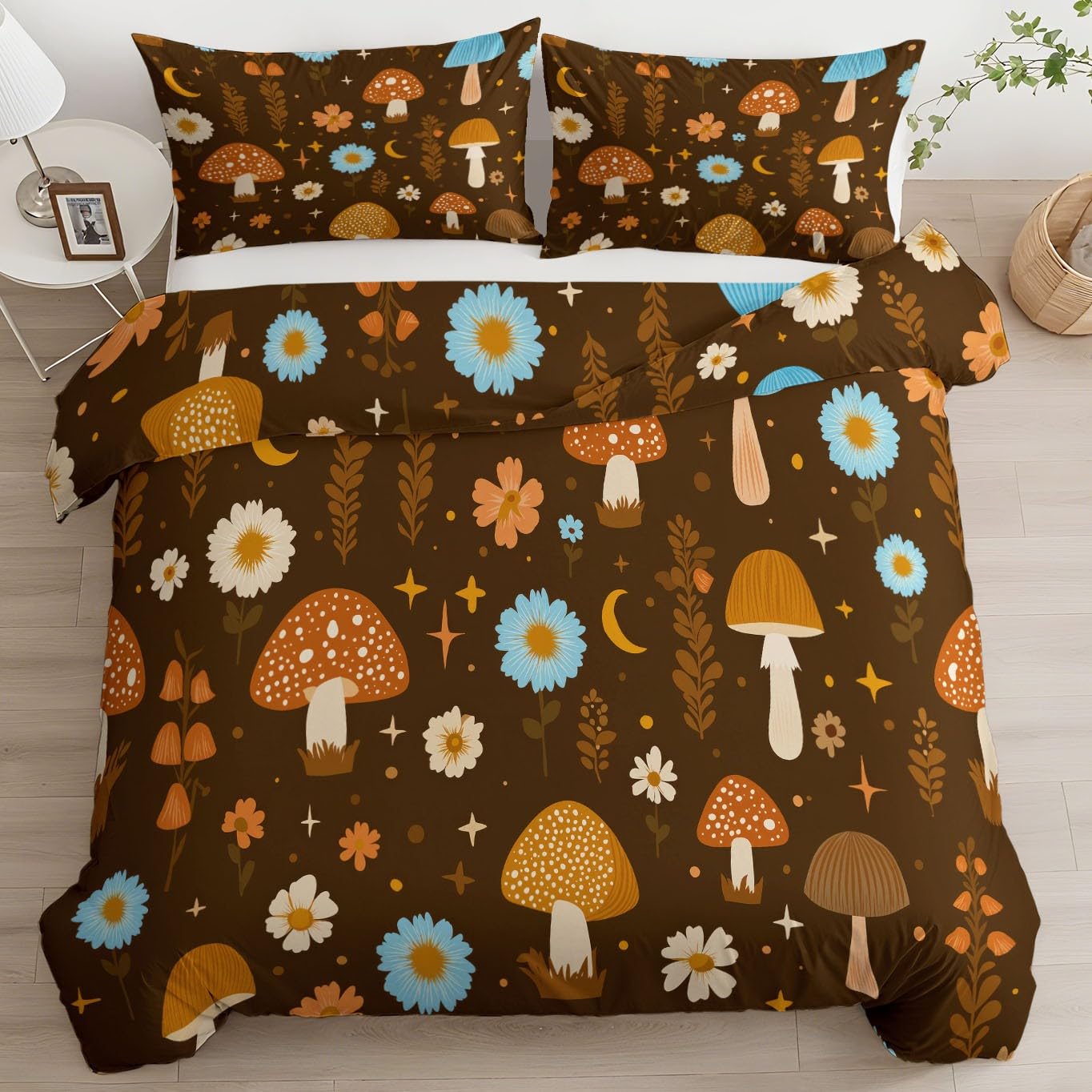 Zestaw poszewek na kołdrę 200 x 200 cm Vintage Kwiatowy Las Botaniczny, Brązowy Odwracalny Zestaw Pościeli z Ukrytym Zamkiem Błyskawicznym - Miękka i oddychająca poszwa na kołdrę Zestaw pościeli dla