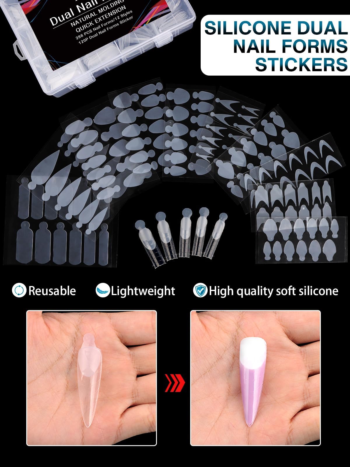 EBANKU Faux Ongles Capsule Ongles Acrylique,120PCS Unghie copertura completa per Unghie in Acrilico Strumenti per Unghie Forme, con 120 Film per Unghie French Manicure(12 stili)