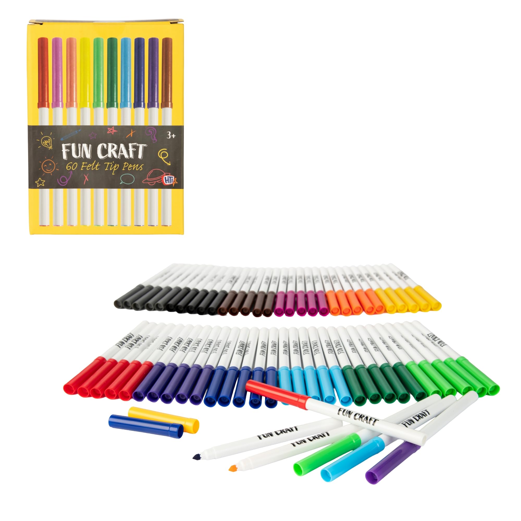Fun Craft Felt Tip Pens, 60 or 120 Pack Colouring Pens Set for Kids, Multiple colors (red, blue, green, yellow, orange, pink