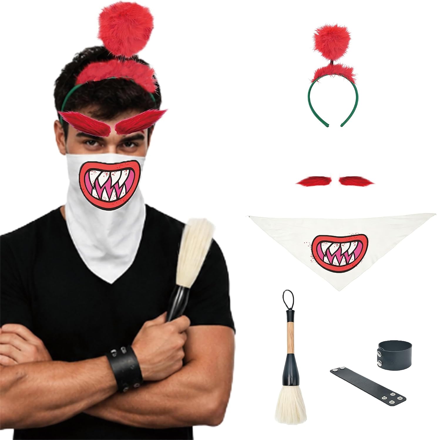5 PCS Costume Set for Adults, with Headband, Eyebrows, Triangle Scarf, Paintbrush and 2 Wrist Guards