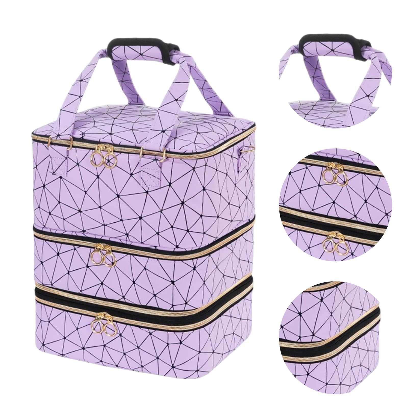 Bolsa organizadora de esmalte de uñas, almacenamiento de piel sintética de 3 capas para 84 botellas con correa para el hombro, funda de transporte de viaje para suministros de uñas y lámpara