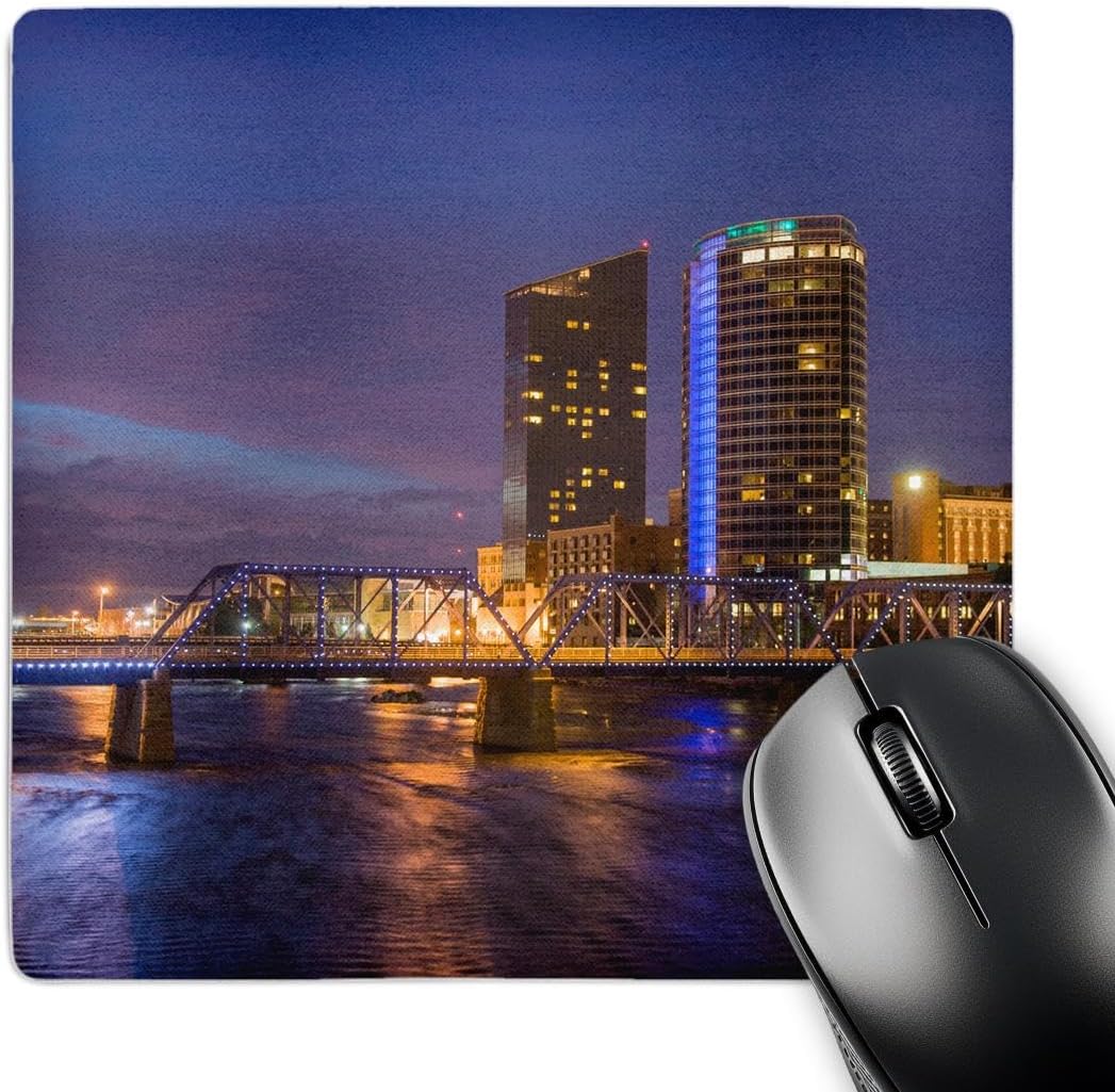 3D Rose "Skyline at Dusk On The Grand River Grand Rapids Michigan. USA" Matte Finish Mouse Pad - 8 x 8" - mp_191748_1