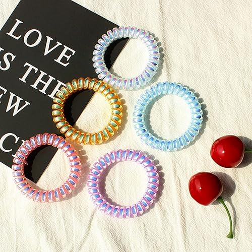 Miniatura 4 de JessLab Lazos para el cabello en espiral, 10 unidades sin rastro de cable para cola de caballo, bandas de plástico para mujeres y niñas, colores