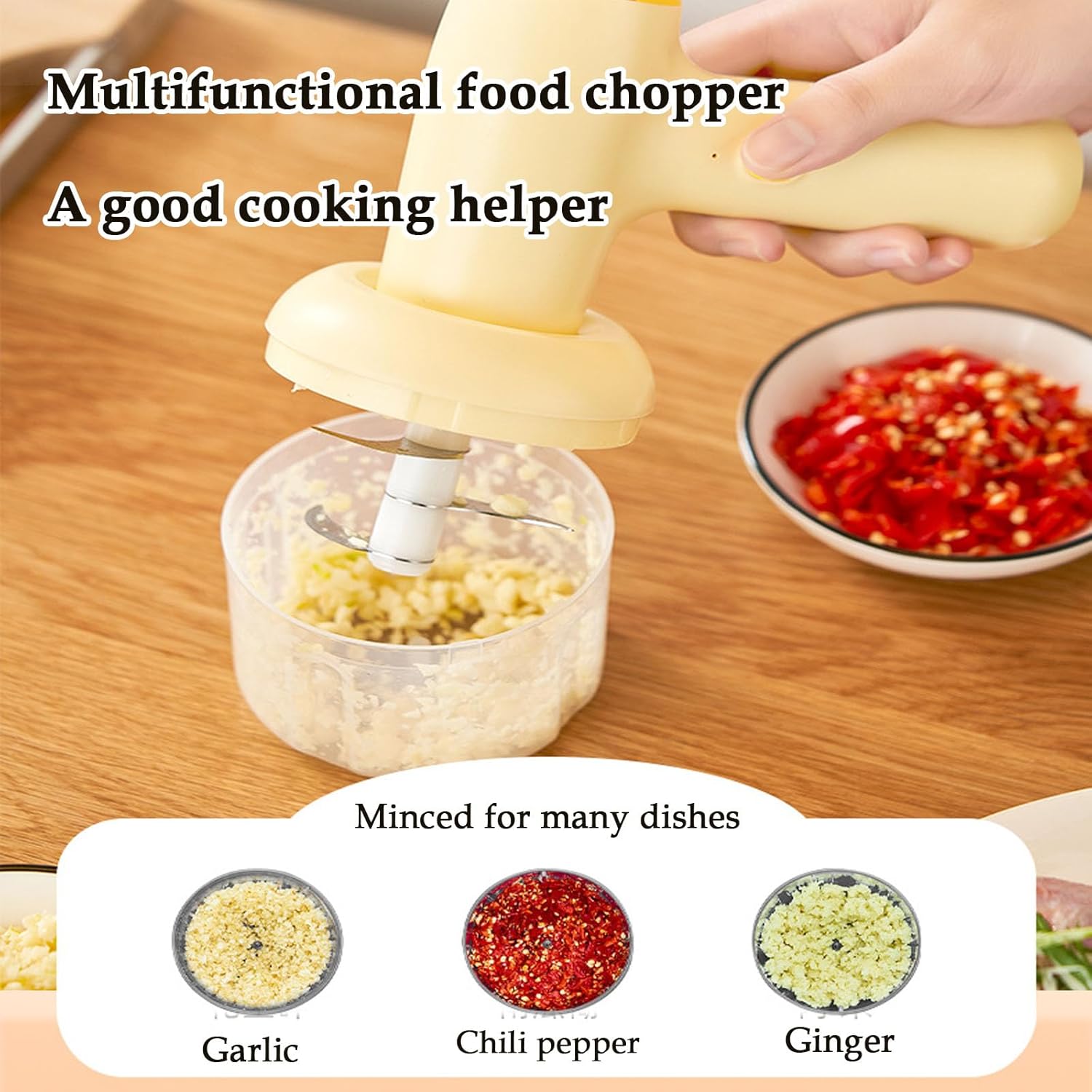 2-in-1 Handheld Electric Food Processor, Baby Food Maker, Wireless Blender with Egg And Cream Beater, Kitchen Cjopper for Baby Food, Vegetables, Meat,[a]warm yellow